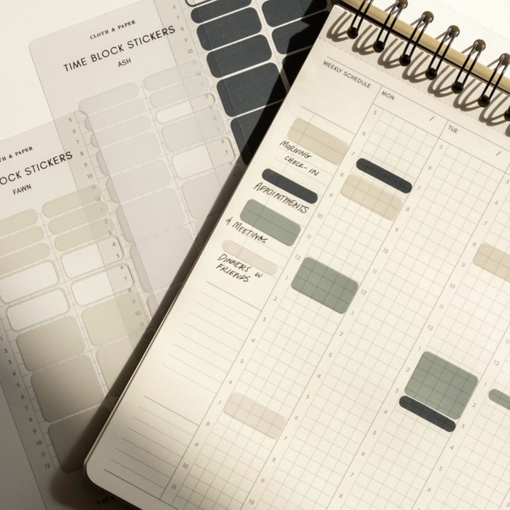 Clock and Paper Weekly Time Block Notebook and Time block stickers!